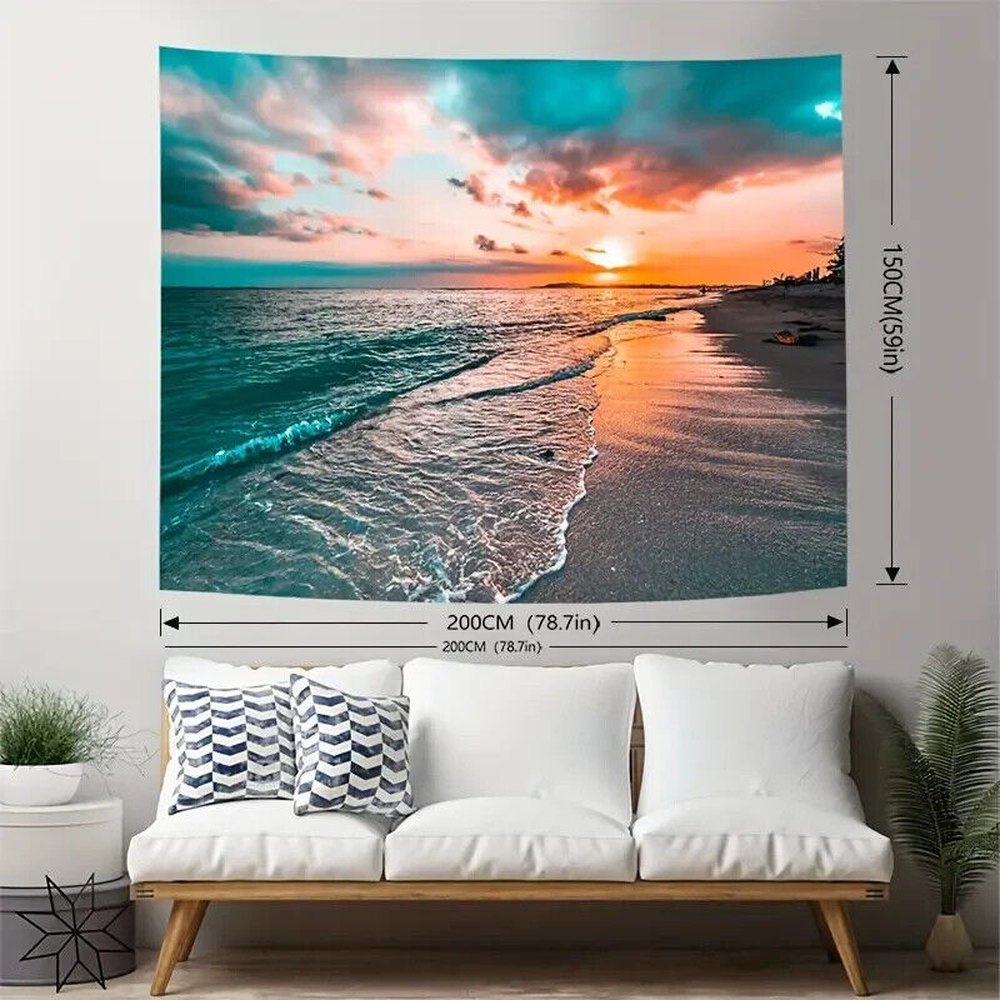 Stunning Vibrant Blue Ocean Sunset Fabric Tapestry 78" x 59" NEW! Home & Garden:Home Décor:Tapestries Style Your Walls